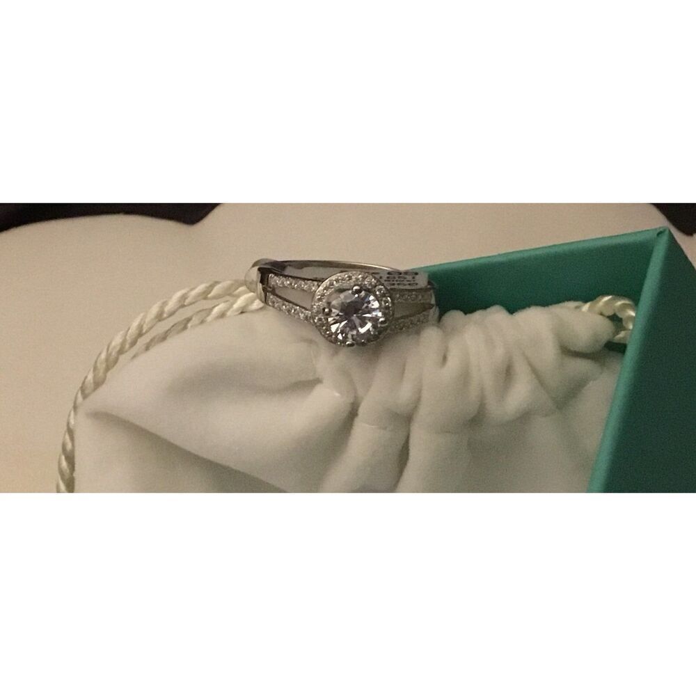 3Ct. Round & Pave Sim Diamond Halo Design Split Shank Engagement Ring Sz 9